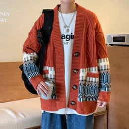 Men's Jackets Autumn Knitted Sweater Men Causal Sweaters Coats Vintage Single Breasted Cardigans Mens Korean Oversized Loose Pullovers 231108