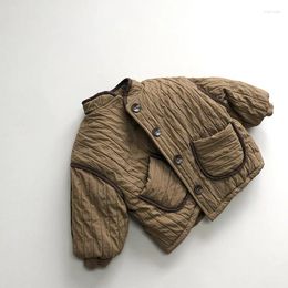 Down Coat Autumn Winter Boy Girl Children Retro Thicken Warm Cotton Baby Solid Casual Cardigan Long Sleeve Tops Kid Fashion Jackets
