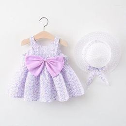 Girl Dresses Summer Clothes Baby Beach Casual Fashion Print Cute Bow Flower Princess Dress With Sunhat Born Clothing Set