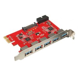 Freeshipping Card 5 Ports PCI-E USB 30 HUB 20 Pin 15Pin SATA Adapter Red Cmaog