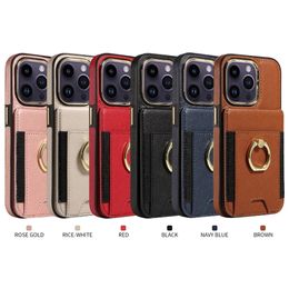 Ring Stand Phone Case for IPhone 15 14 13 12 11 Pro Max 14 15 Plus RFID Blocking Card Slot Holder PU Leather Cover