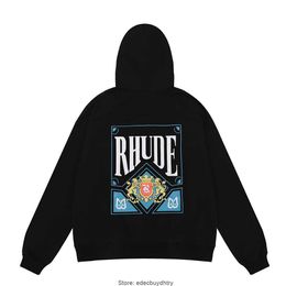 K2nm excelente designer rhude mens hoodie moda carta impressa terry marca americana e versão europeia das mulheres do casaco solto