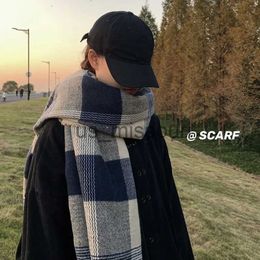 Scarves Plaid Cashmere Scarf Women's Winter Scarf Wool Knitted Korean Warm Couple Striped Scarf Ins Scarves For Men Women J231109