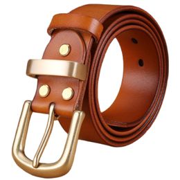 Camel vegetable tanned belt solid brass buckle high quality mens belts luxury full grain genuine leather jeans cowboy