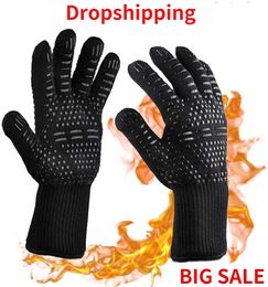 Oven Mitts 1 Pair BBQ Glove 300-500 Centigrade Extreme Heat Resistant Silicone Microwave Kitchen Gloves Cooking Grill Oven Mitts 231109