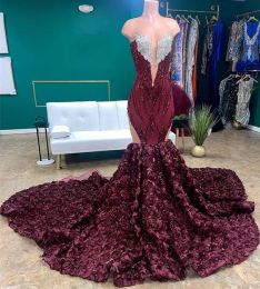 Evening 2023 Bury Dresses Mermaid Sleeveless Sequins Beaded Lace Applique Ruffles Foral Sweep Train Plus Size Prom Gown Formal Custom Vestidos