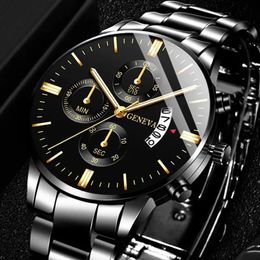 Wristwatches Fashion Men Black Stainless Steel Watch Luxury Calendar Quartz Wrist Watch Mens Business Watches for Man Clock Relogio Masculino 231109
