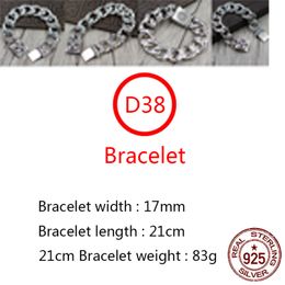 D38 S925 Sterling Silver Bracelet Punk Hip Hop Style Personalised Classic Jewellery Pink Diamond Cross Flower Letter Shape Gift for Lovers