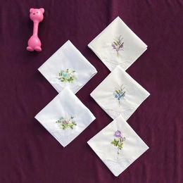 Embroidery Flower Handkerchief White Lace Thin Handkerchiefs Cotton Towel Woman Wedding Gift Party Decoration Cloth Napkin C458