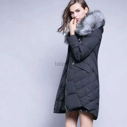 Women's Down Parkas Duck Down Jacket for Women Real Silver Fox Fur Collar 90 White Solid Color Thick Warm Coat Medium Long New Winter 2023 zln231109