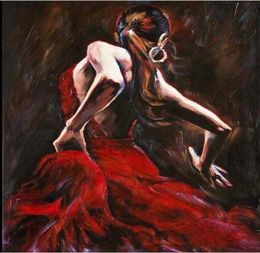 Spanish Flamenco Dancer in Red Dress Hand painted portrait Art Oil Painting On Thick CanvasMulti sizes available P00328847826