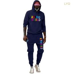 Men's Tracksuits Autumn New Sets Funny Graphics Astroworld Printed Plus Fleece Fashion Hoody Men Hoodies Sweatshirts Sweatpants Casual Suit 3ZYY