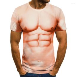 Men's T Shirts Muscle Outdoor Sports Top 3D Digital Printing Short Sleeved Tough Man Round Neck T-shirt