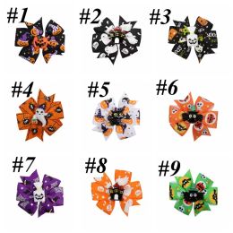 UPS Halloween Decoration Grosgrain Ribbon Hair Bows For Baby Girls Ghost Pumpkin Pinwheel Hair Clips Hair Accessories 3inch