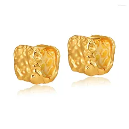 Hoop Earrings ALLME French 18K Real Gold Plated Brass Hammer Tone Irregular Hollow Square Geometric Chunky For Women Gifts
