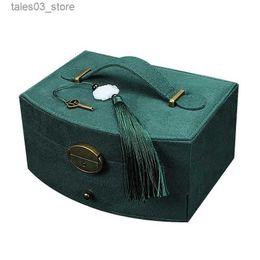 Jewelry Boxes 2022 New Velvet Wooden Double Layer Jewelry Box With Lock 2 Layers Necklace Holder Q231109