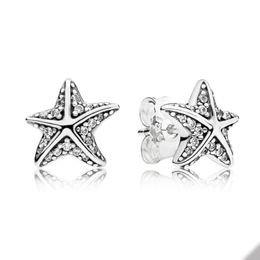 Authentic Sterling Silver Starfish Stud Earring for Pandora Sparkling CZ Diamond Wedding designer Earrings For Women Girlfriend Gift Jewelry with Original Box Set