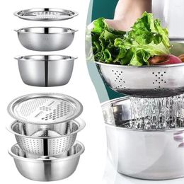 Table Mats 3 In 1 Multifunctional Stainless Steel Basin With Grater Basket Cheese Drain Vegetable Slicer Strainer Bowl Was G4K1