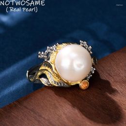 Anillos de clúster Notwosame Luxury Fashion Women Elegant Pearls Natural Freshwater Jewelry Real 925 Silver Organic Gemstones