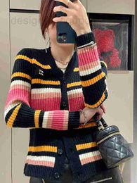 Women's Jackets designer luxury M 23ss Autumn and Winter New Colorful Stripe Knitted Cardigan Sweater Slim Fit Top Coat Small Shawl 4A8V