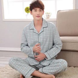 Men's Sleepwear Spring Autumn Thin Pyjamas Pure Cotton Long Sleeve Cardigan Large Loose Fitting Casual Home Clothing Set