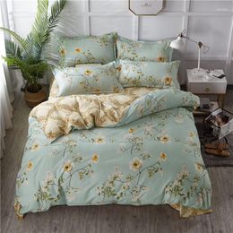 Bedding Sets Polyester Gold Pastoral Flowers Comforter Cover Set Double Print Jacquard Luxury Duvet Sheet Pillowcases