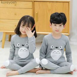 Pajamas Children Pajamas Winter Clothing Set For Boys Girls Tops + Pants 2pcs Sleepwear Suit Cartoon Cat Totoro Cotton Kids PyjamasL231109