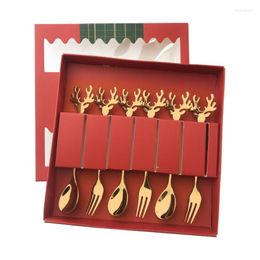 Dinnerware Sets 6 Pack Stainless Steel Mini Tableware Flatware Dessert Spoons Stirring Christmas Series Fruit Fork For Cake