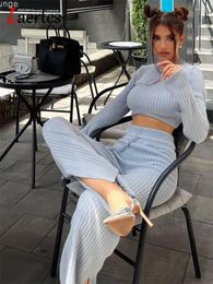 Women's Tracksuits Laertes Long Sleeve Crop Sweater Top And Straight Pants 2 Piece Set Solid Autumn Women Knit Outfits Casual Loungewear