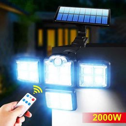 Solar Wall Lights 2000W 198 192 LED Solar Lights Outdoor Motion Sensor 4 Heads 3 Modes Solar Wall Lamp IP67 Waterproof Landscape Security Lighting Q231109