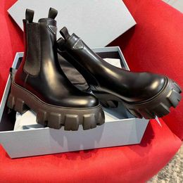 Winter Elegant Monolith Women Ankle Boots Chunky Combat Boot Lug Soles Black Brushed Leather Party Wedding Lady Motorcycle Booties Comfrot Footwear