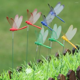 Garden Decorations 3D 4pcs Dragonflies Insert Rod Potted Decor Simulation Multicolor Miniature Dragonfly Home Decoration Background