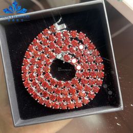 Sparkling 3mm 5mm 6.5mm Red Moissanite Tennis Chain Necklaces and Bracelet Pass Diamond Tester