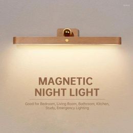 Wall Lamp Touch Dimmable Wooden Mirror Light USB Rechargeable Indoor Bedroom Home Wireless Front Makeup LED