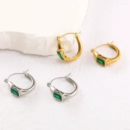 Hoop Earrings Paired Vintage Green Zircon For Women Stainless Steel Gold Color Sliver Party Fashion Designer