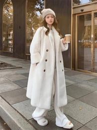 Women's Fur Autumn Winter Long Double-Breasted Faux Coat Women Fashion Thick Imitation Lamb Plush Jacket Female Loose Overcoat W046