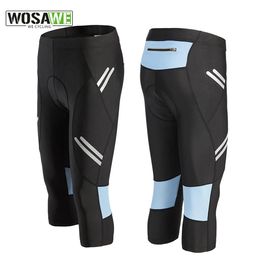 Cycling Pants WOSAWE Reflective Men's Cycling Cropped Pants Calf-Length Mountain Bike Tights 3D Gel Padded Riding Spinning Bicycle Shorts 231109