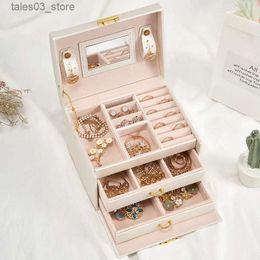 Jewelry Boxes 2021 Large PU Leather Jewelry Box Multi-Layer Jewelry Case Organizer Casket For Necklace Rings Earring Storage Boxes Q231109