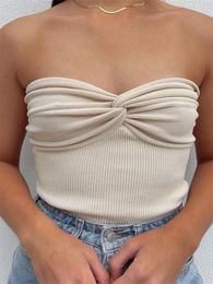 Women's Tanks CHRONSTYLE Women Fashion Knitted Tank Solid Strapless Off Shoulder Tube Tops Sleeveless Backless Front Criss-cross Knotted