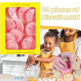 Baking Moulds 10-piece Biscuit Mould 3d Stereo Diy Plastic Suit Household Press Cake Cookie Tool Cutting T2p7