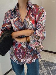 Women's Blouses Floral Shirts Blouse Satin Women Clothing 2023 Y2k Korean Style Fashion Coat Autumn Dongdaemun Vintage Top Elegant Chic Fall
