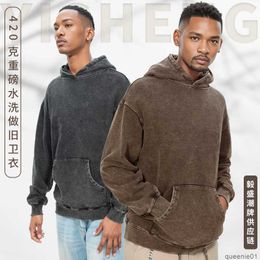 2023 New Men's and Women's Sweater Fashion Brand Essentialsweatshirt 420g American Style Washed Old Sweaters High Street Couple Solid Colour Hooded Pullover {category}