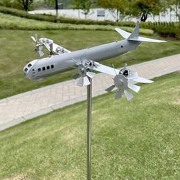 Garden Decorations 3D Plane Wind Spinner Metal Aeroplane Weather Vane Outdoor Roof Direction Indicator Decor