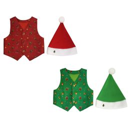 Jackets Christmas Elf Costumes Kids Cute Printed Vest Coat Santa Hat Sets for Xmas Party Year Festivals Performance Waistcoat 231109