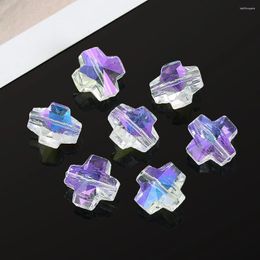 Chandelier Crystal 20pcs AB Color Cross Faceted Glass Bead Through Hole 14mm Beads Jewelry Home Decor Handmade Making Accessories