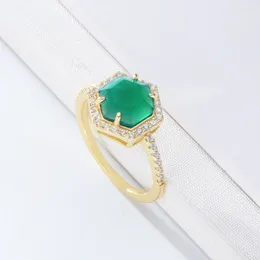 Cluster Rings Natural Green Agate Women S925 Sterling Silver Hexagonal Ring Female Luxury Jewellery Design Girl's Gift Party Banquet