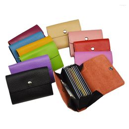 Card Holders Genuine Leather Separate Organ ID Holder Fashion Candy Colour Bank Wallet Simple Buckle Bag