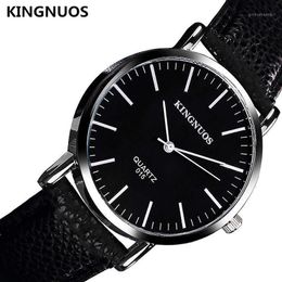 Wristwatches KINGNUOS Men Watch High Quality Leather Strap Watches Simple Design Man Quartz Clock Male Waterproof Wristwatch Relogio FD1168