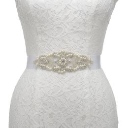 Belts JLZXSY Wedding Bridal Pearl And Rhinestone Accented Satin Sash Belt Weding Dress