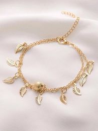 Anklets Charm For Women Summer Beach Accessories Beaded Small Leaves Tassel Foot Jewelry Double-layer Anklet Barefoot Decorate